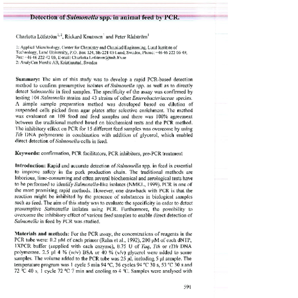 (PDF) Detection of Salmonella spp in animal feed by PCR