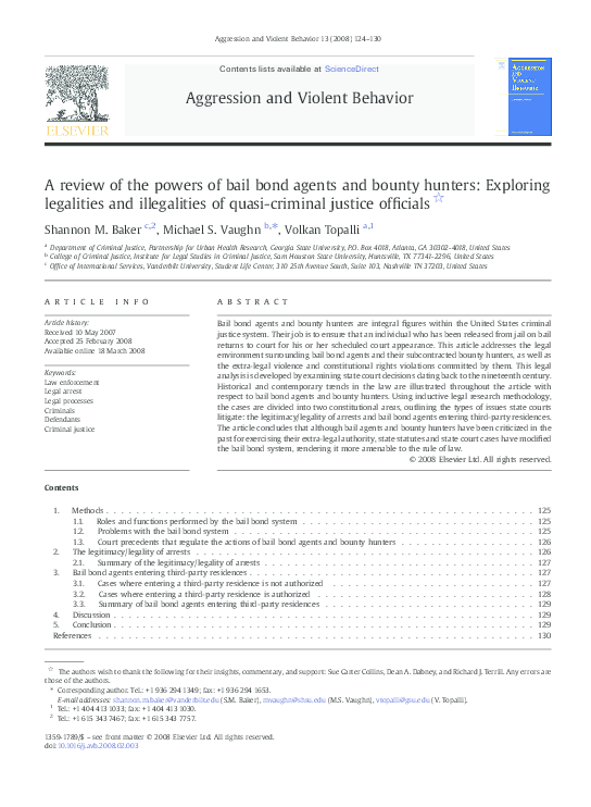 (PDF) A review of the powers of bail bond agents and bounty hunters ...