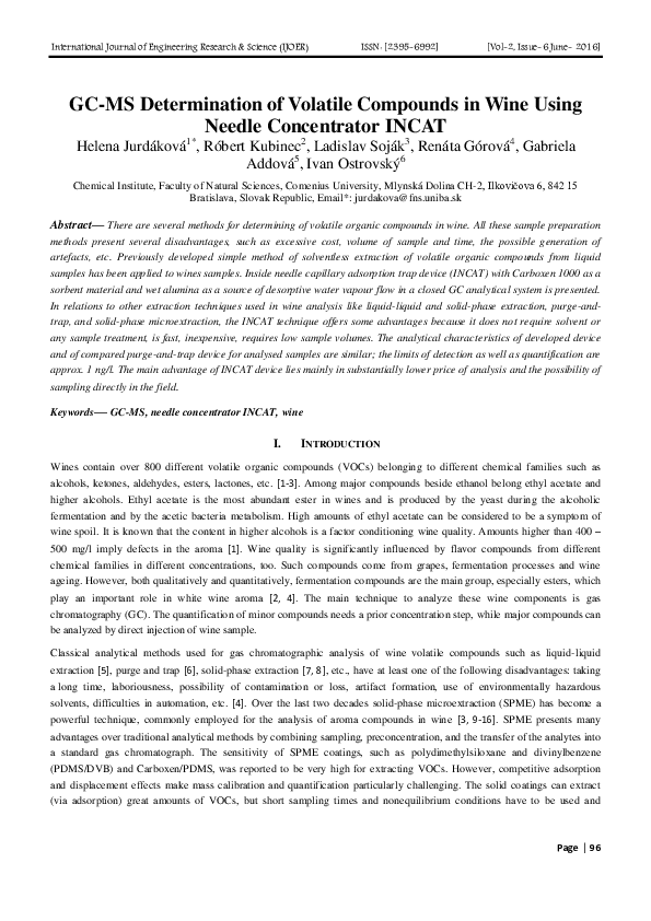 (PDF) GCMS Determination of Volatile Compounds in Wine Using Needle