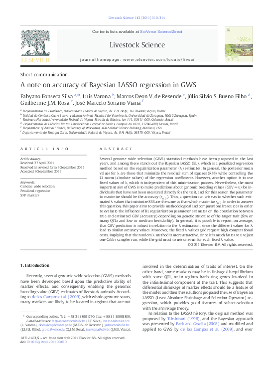 (PDF) A note on accuracy of Bayesian LASSO regression in GWS