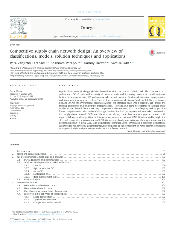 (PDF) Competitive supply chain network design: An overview of ...