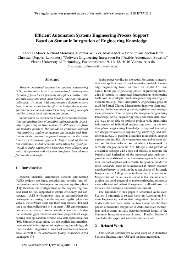 (PDF) Efficient automation systems engineering process support based on ...