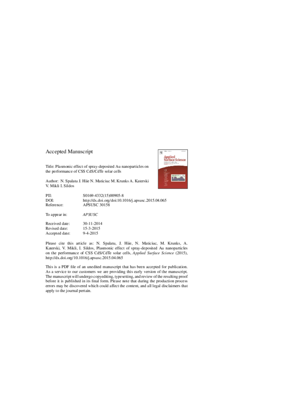 (PDF) Plasmonic effect of spray-deposited Au nanoparticles on the ...
