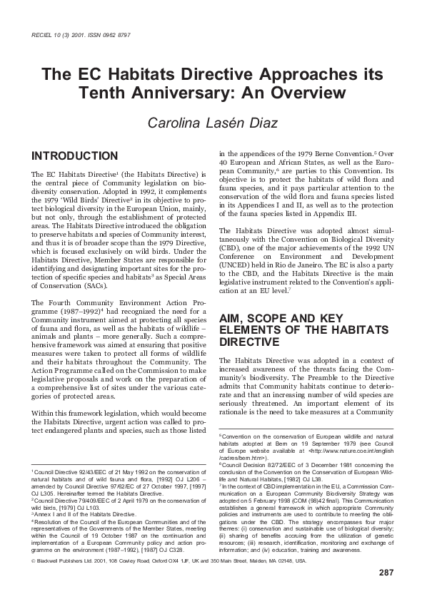 (PDF) The EC Habitats Directive Approaches its Tenth Anniversary An