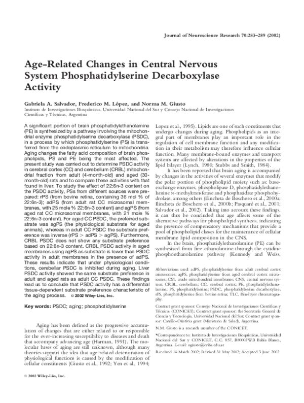 (PDF) Age-related changes in central nervous system phosphatidylserine ...