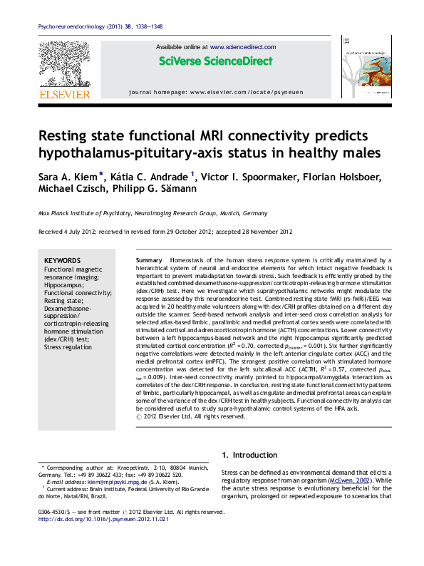 (PDF) Resting state functional MRI connectivity predicts hypothalamus ...