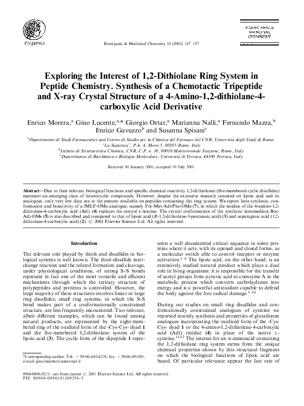 (PDF) Exploring the interest of 1,2-Dithiolane ring system in peptide ...
