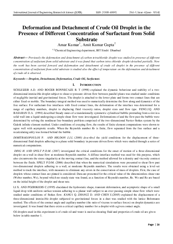 (PDF) Deformation and Detachment of Crude Oil Droplet in the Presence ...