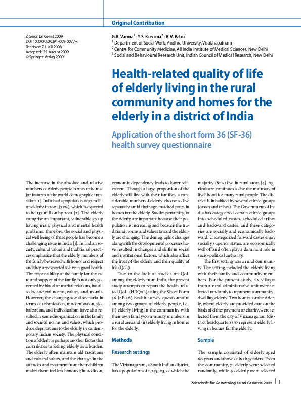 (PDF) Health-related quality of life of elderly living in the rural ...