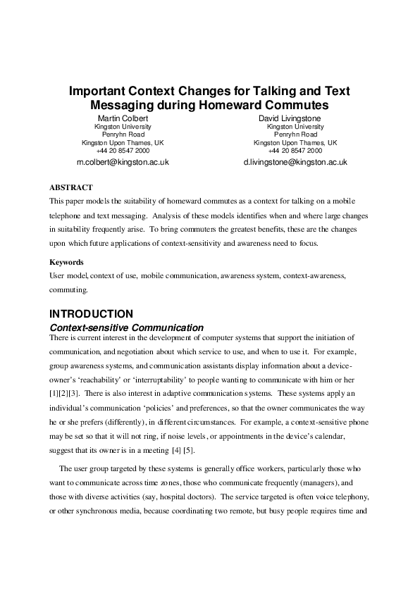 (PDF) Important context changes for talking and text messaging during ...