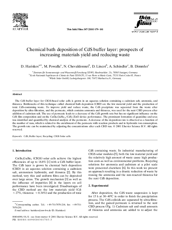 (PDF) Chemical bath deposition of CdS buffer layer prospects of