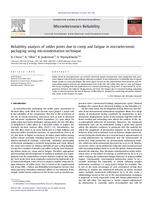 (PDF) Reliability analysis of solder joints due to creep and fatigue in ...