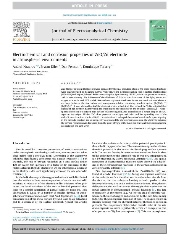 (PDF) Electrochemical and corrosion properties of ZnO/Zn electrode in ...
