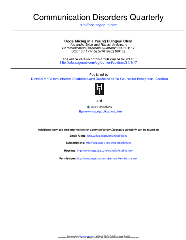 (PDF) Code Mixing in a Young Bilingual Child