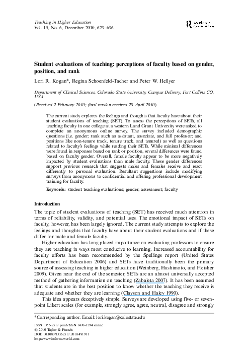 (PDF) Student evaluations of teaching: perceptions of faculty based on ...