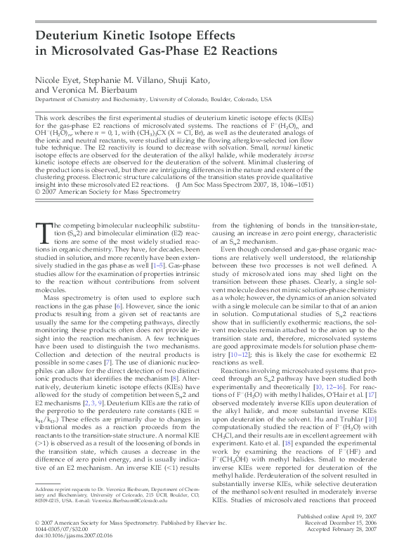 (PDF) Deuterium kinetic isotope effects in microsolvated gas-phase E2 ...