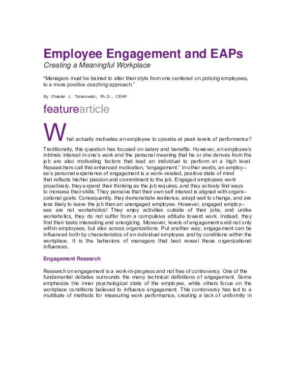(PDF) Employee Engagement and EAPs