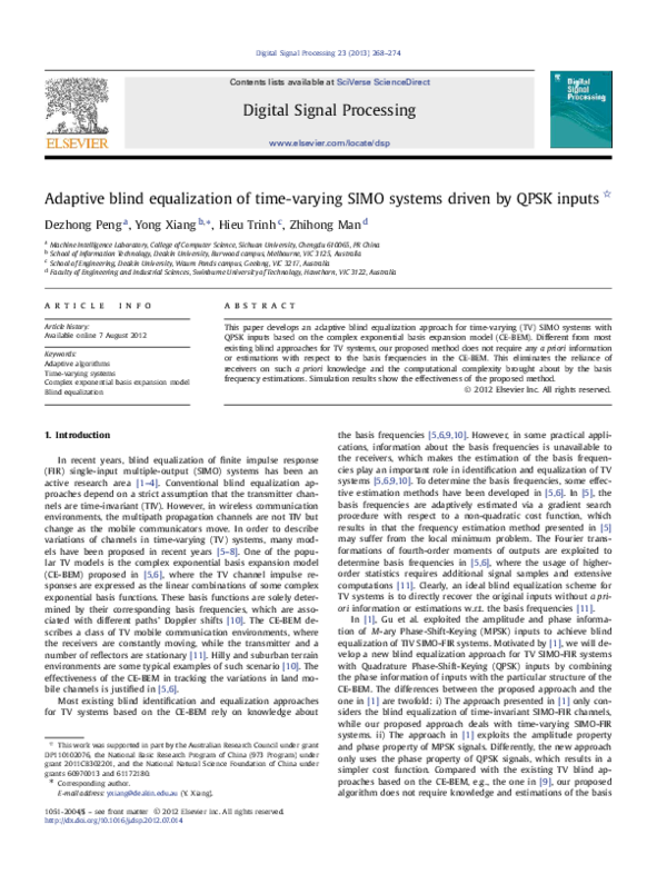 (PDF) Adaptive blind equalization of time-varying SIMO systems driven ...