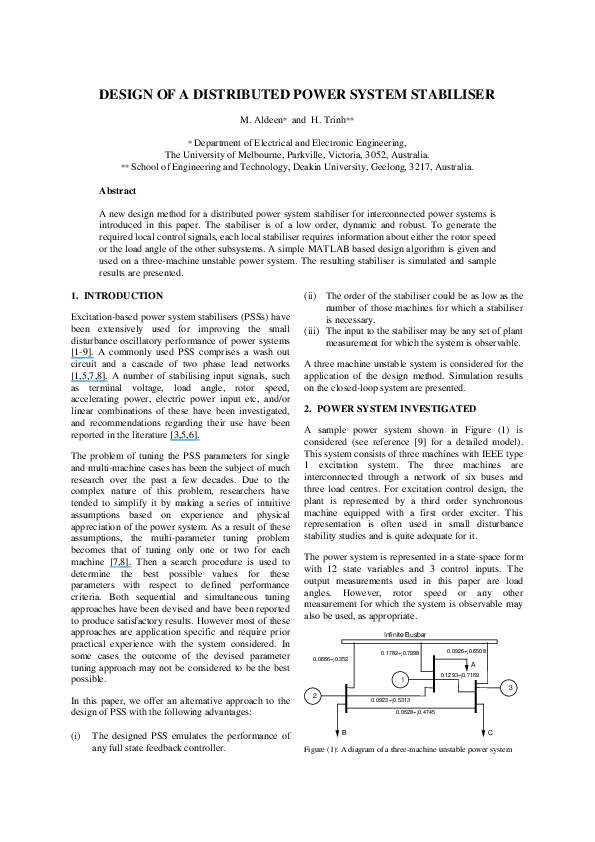 (PDF) Design of a distributed power system stabiliser
