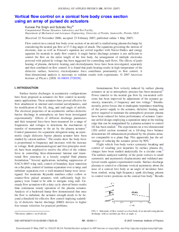 (PDF) Vortical flow control on a conical fore body cross section using ...