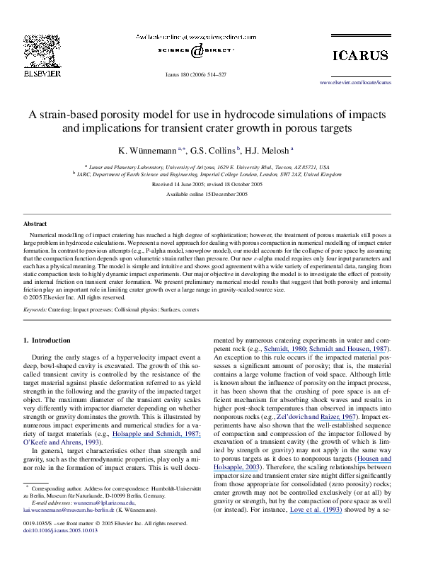 (PDF) A strain-based porosity model for use in hydrocode simulations of ...