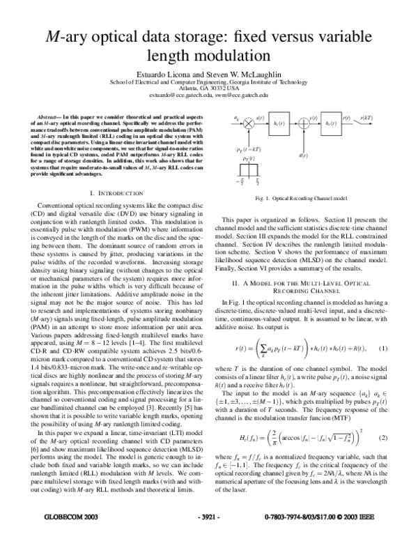 (PDF) M-ary optical data storage: fixed versus variable length modulation