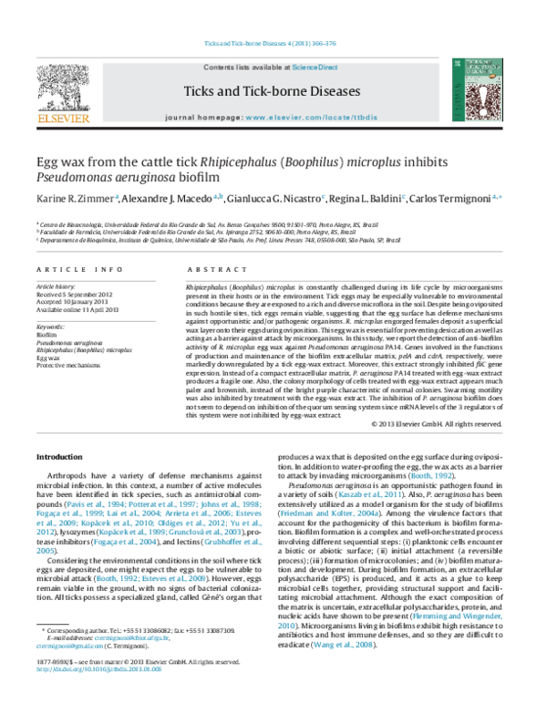 (PDF) Egg wax from the cattle tick Rhipicephalus (Boophilus) microplus ...