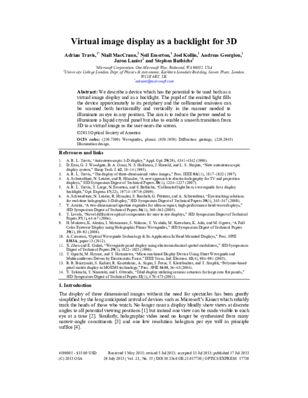(PDF) Virtual image display as a backlight for 3D