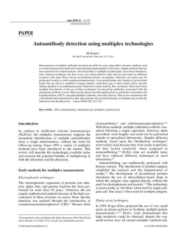 (PDF) Autoantibody detection using multiplex technologies