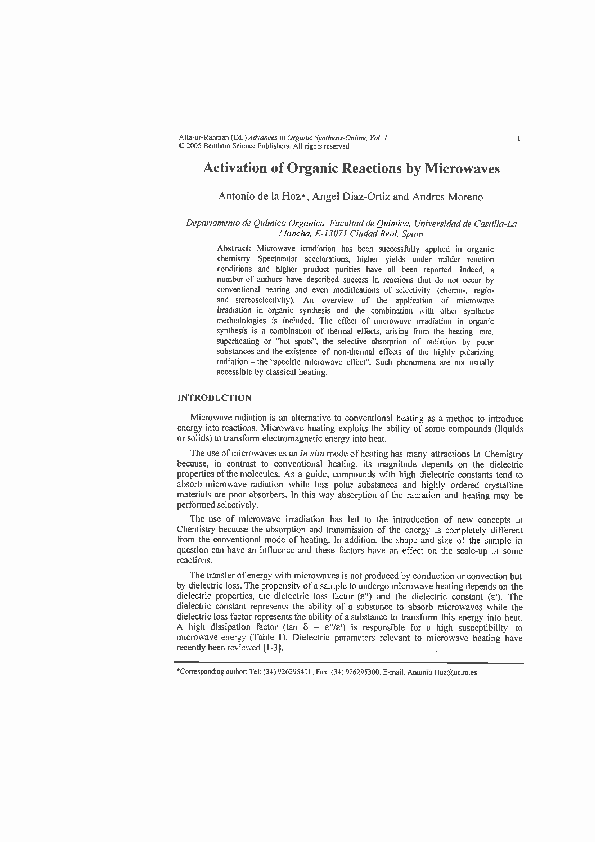 (PDF) Activation of Organic Reactions by Microwaves