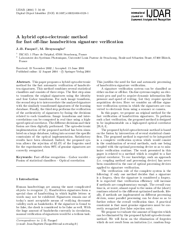 (PDF) A hybrid optoelectronic method for fast offline handwritten
