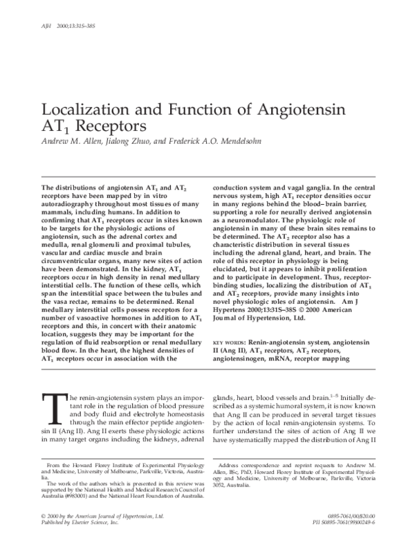 (PDF) Localization and function of angiotensin AT1 receptors