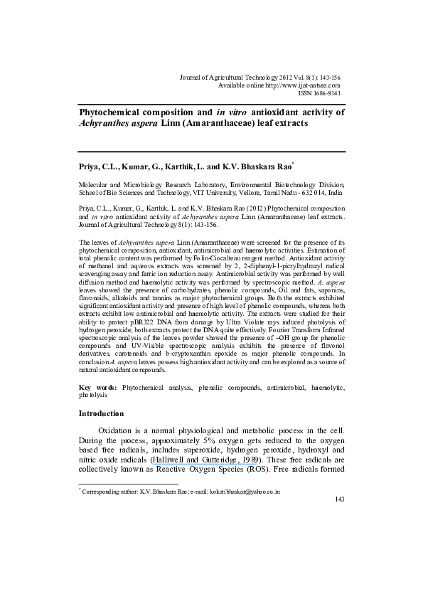(PDF) Phytochemical composition and in vitro antioxidant activity of by ...