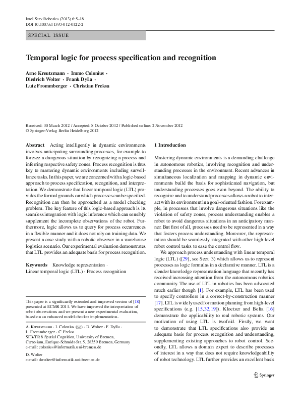 (PDF) Temporal logic for process specification and recognition