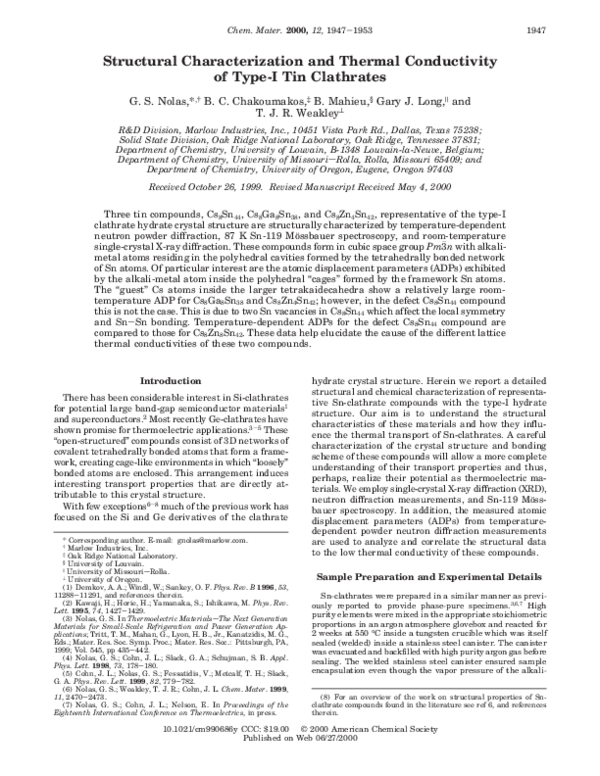 (PDF) Structural Characterization and Thermal Conductivity of Type-I ...