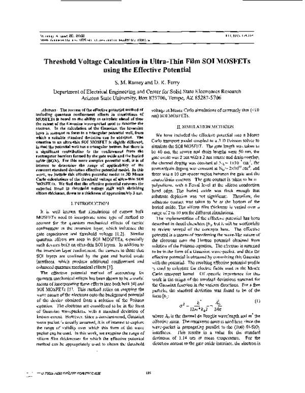 (PDF) Threshold voltage calculation in ultrathin-film soi mosfets using ...