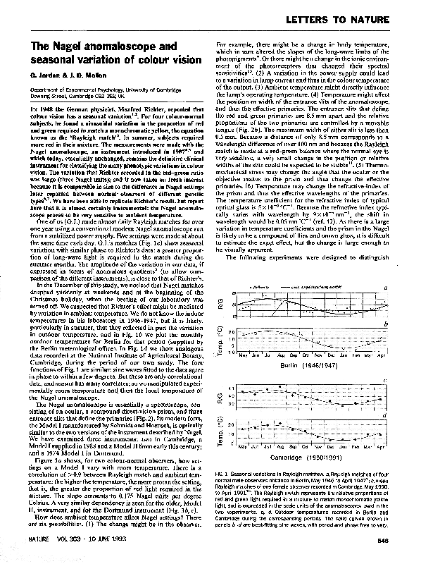 Pdf The Nagel Anomaloscope And Seasonal Variation Of Colour Vision Gabriele Jordan Academia Edu