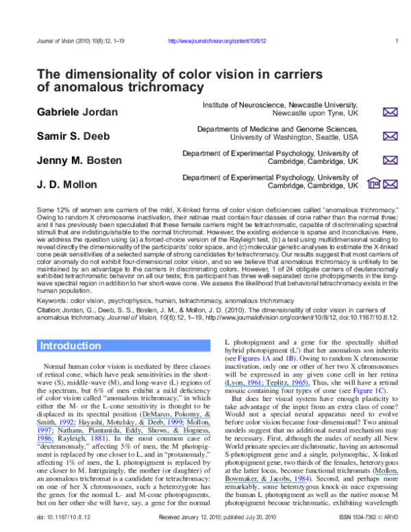 (PDF) The dimensionality of color vision in carriers of anomalous ...