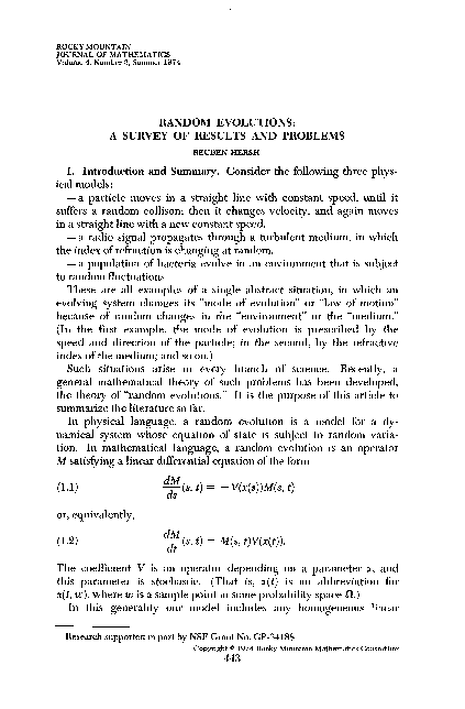 (PDF) Random evolutions: A survey of results and problems