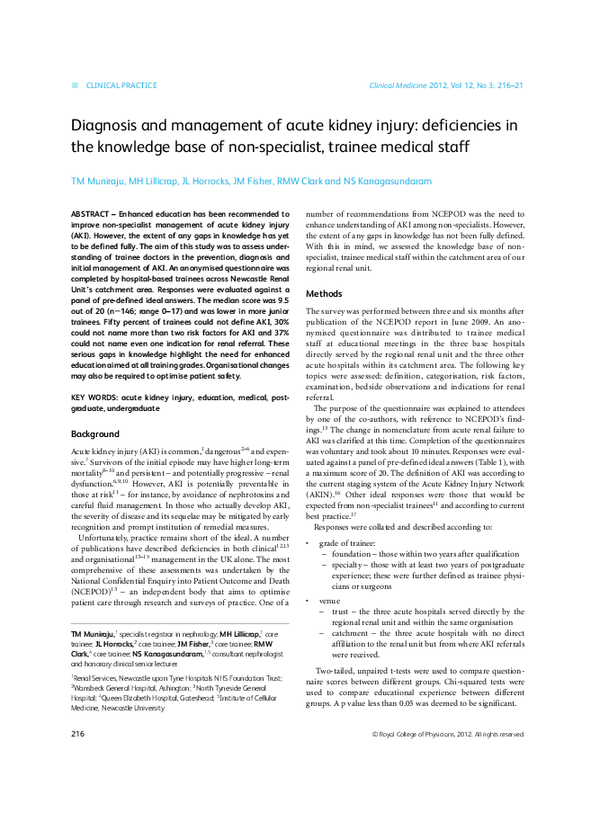 (PDF) Diagnosis and management of acute kidney injury: deficiencies in ...