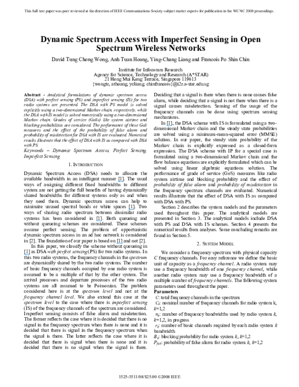 (PDF) Dynamic Spectrum Access with Imperfect Sensing in Open Spectrum ...