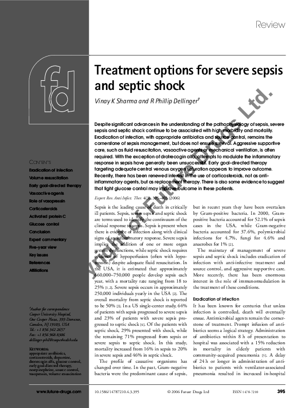 (PDF) Treatment options for severe sepsis and septic shock