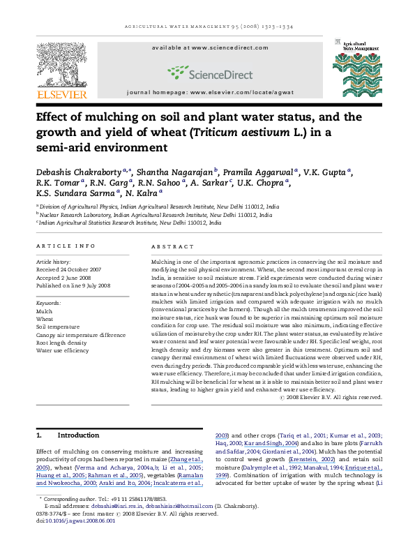 (PDF) Effect of mulching on soil and plant water status, and the growth ...