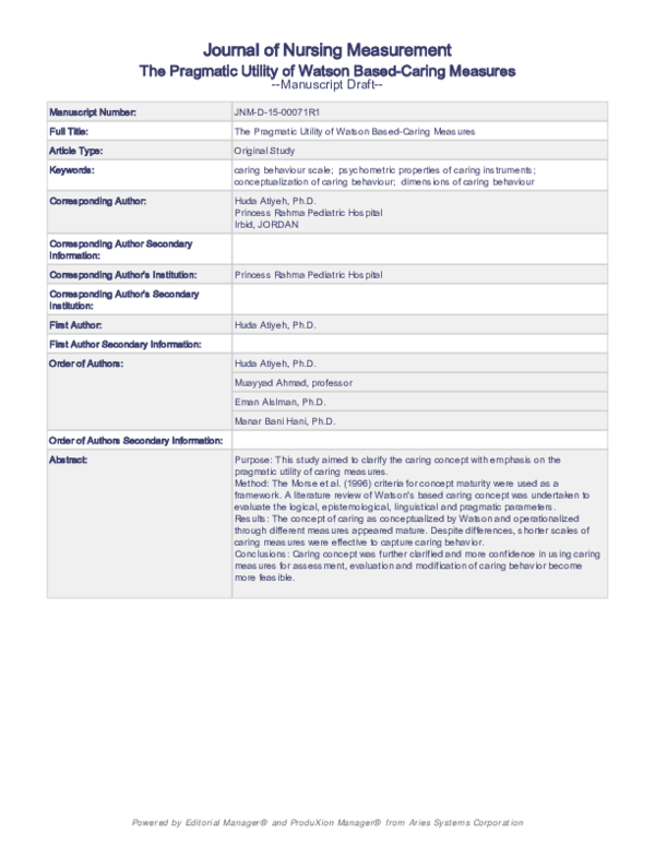 (PDF) Journal of Nursing Measurement The Pragmatic Utility of Watson