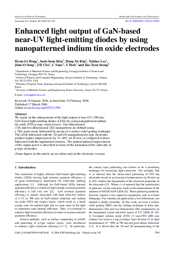 (PDF) Enhanced light output of GaN-based near-UV light-emitting diodes ...