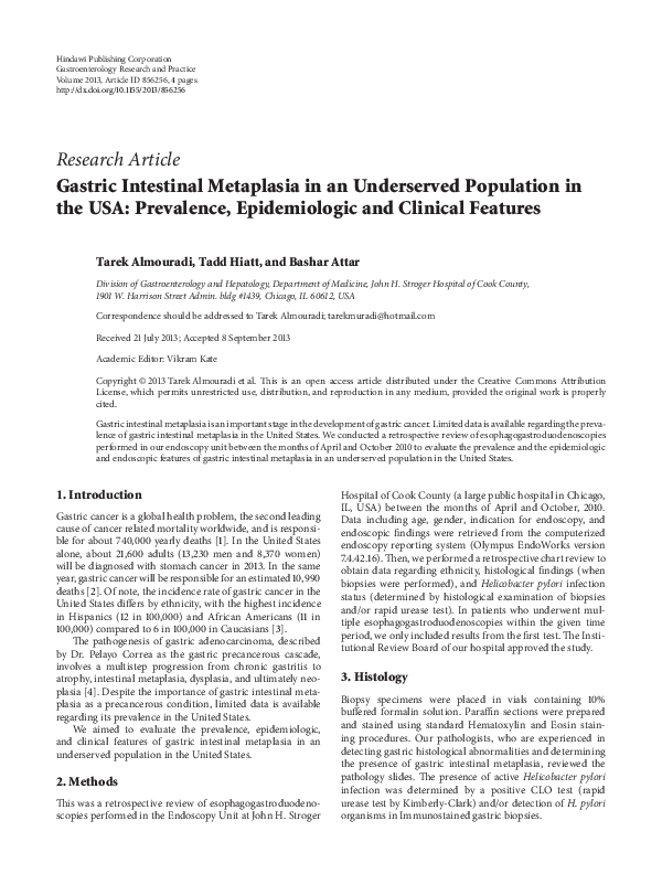 (PDF) Gastric Intestinal Metaplasia in an Underserved Population in the ...