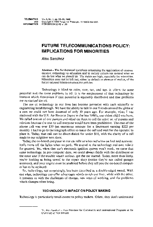 (PDF) Future telecommunications policy: Implications for minorities
