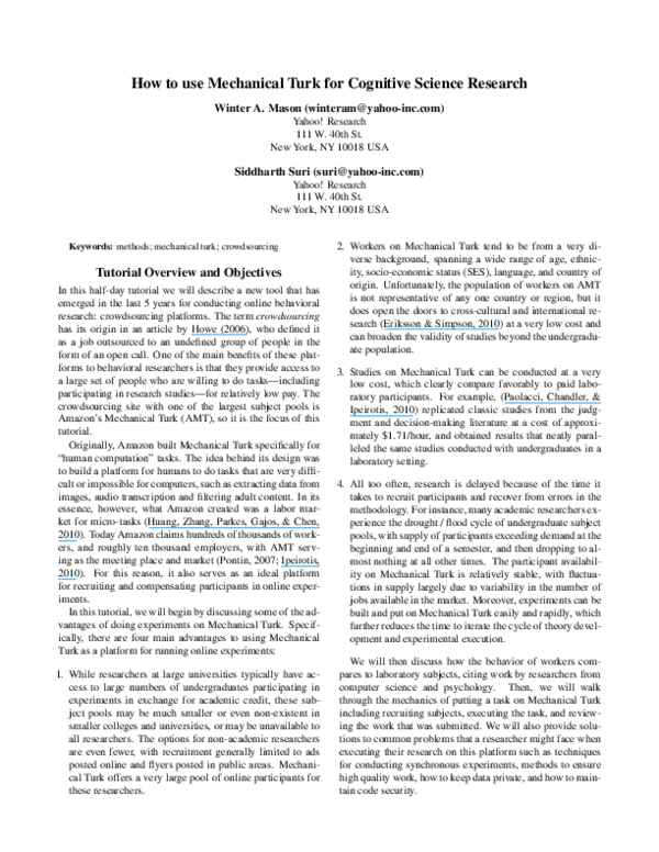 (PDF) How to use mechanical turk for cognitive science research