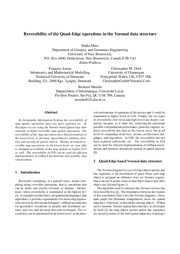 (PDF) Reversibility of the QuadEdge operations in the Voronoi data
