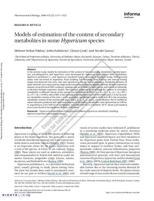 (PDF) Models of estimation of the content of secondary metabolites in ...
